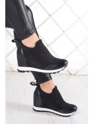 Erkan Saçmacı Anastasia Siyah Vegan Ön Yüz Streç Gizli Dolgu Topuklu Günlük Ayakkabı