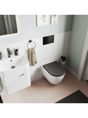 Aqua Bagno Thin Klozet Kapağı,Mat Siyah,Tak Çıkar-Yavaş Kapanan,Duroplast