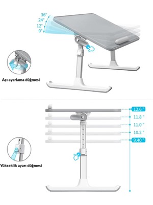 Saiji AL33 Yükseklik ve Açı Ayarlı Laptop Masası Çalışma Okuma Için Ergonomik Laptop Standı, Katlanabilir, Taşınabilir ve Çevre Dostu Pvc Deri Yüzey, 17 Inç Dizüstü Bilgisayar Uyumlu Kilit Fonksiyonlu