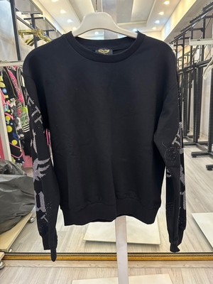 Kolları Crystal Taşlı Sweatshirt - Siyah
