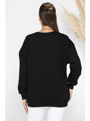 Gülseli Kadın Nyc Nakışlı Şardonlu Üç Iplik Oversize Sweatshirt