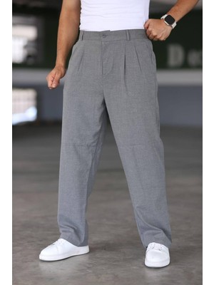 Bürke Baggy Çift Pileli Okul Grisi Renk Beli Lastikli Kaliteli Rahat Kesim Klasik Bol Paça Baggy Pantolon