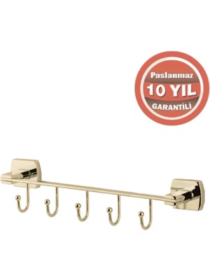 Çelik Banyo Paslanmaz Pirinç Milano 5’li Askılık Altın Sarı Gold
