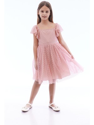 Kız Çocuk Kare Yaka Trend Tül Elbise AK2242