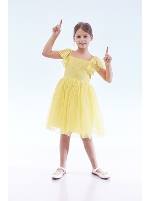 Kız Çocuk Kare Yaka Trend Tül Elbise AK2242