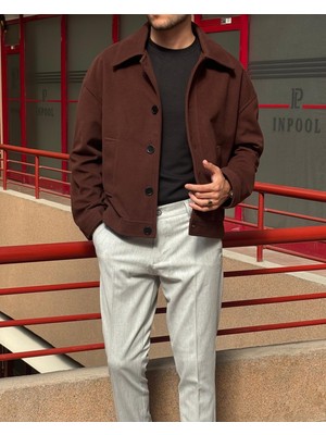 Gömlek yaka, oversize-fit, Old Money Culture, düğmeli, kaşe kumaş ceket 24USEC05