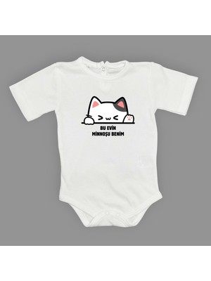 Mnk Baby & Kids Minnoş Kedi Baskılı Bebek Çıtçıtlı Body Uzun Kısa Kolsuz
