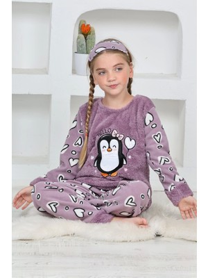 Kapitex 4992 Kız Çocuk Penguenli Polar Uzun Kol Pijama Takımı