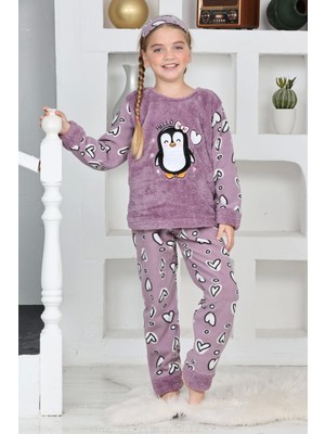 Kapitex 4993 Kız Çocuk Penguenli Polar Uzun Kol Pijama Takımı