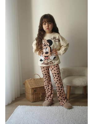 Sacro Kids Minnie Mouse Kalp Desenli Tayt-Sweatshirt 2 Iplik Mevsimlik Kız Çocuk Takım