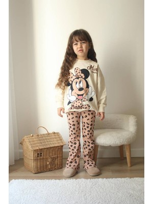 Sacro Kids Minnie Mouse Kalp Desenli Tayt-Sweatshirt 2 Iplik Mevsimlik Kız Çocuk Takım