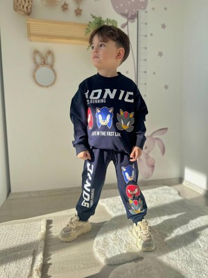 Sacro Kids Sonic Baskılı Eşofman-Sweatshirt 2 Iplik Mevsimlik Erkek Çocuk Takım