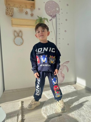 Sacro Kids Sonic Baskılı Eşofman-Sweatshirt 2 Iplik Mevsimlik Erkek Çocuk Takım