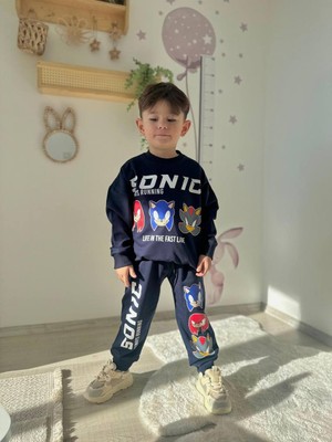 Sacro Kids Sonic Baskılı Eşofman-Sweatshirt 2 Iplik Mevsimlik Erkek Çocuk Takım