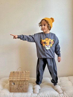 Sacro Kids Lion King Karakter Desenli  Eşofman-Sweatshirt 2 Iplik Mevsimlik Erkek Çocuk Takım