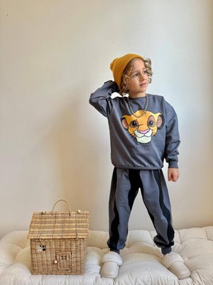 Sacro Kids Lion King Karakter Desenli  Eşofman-Sweatshirt 2 Iplik Mevsimlik Erkek Çocuk Takım