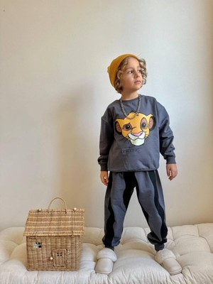 Sacro Kids Lion King Karakter Desenli  Eşofman-Sweatshirt 2 Iplik Mevsimlik Erkek Çocuk Takım