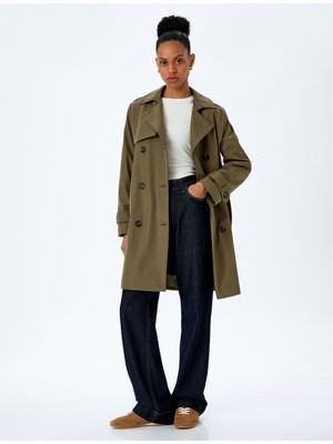 Koton Gabardin Kumaş Rahat Kalıp Cepli Kruvaze Kemerli Trençkot