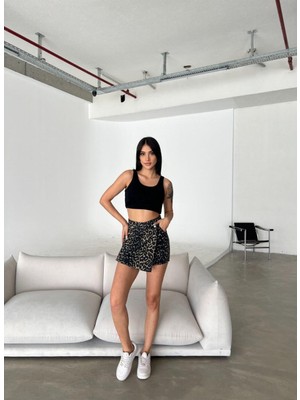 Leopar Desen Şort Etek