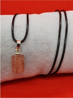 Sertifikalı Gül Kuvars Taşı Kolye Silindir Doğal Taş