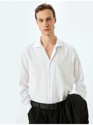 Uzun Kollu Pamuk Karışımlı Yarım Italyan Yaka Slim Fit Gömlek