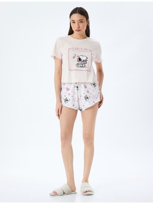 Koton Pamuklu Lisanslı Snoopy Baskılı Kısa Kollu Şortlu Pijama Takımı