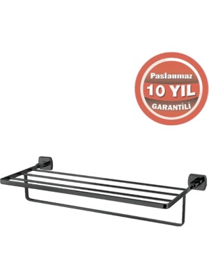Çelik Banyo Paslanmaz Pirinç Milano Raf Havluluk 50CM Mat Siyah