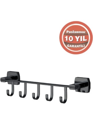 Çelik Banyo Paslanmaz Pirinç Milano 5’li Askılık Mat Siyah