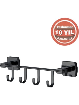 Çelik Banyo Paslanmaz Pirinç Milano 4’lü Askılık Mat Siyah