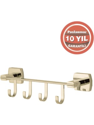 Çelik Banyo Paslanmaz Pirinç Milano 4’lü Askılık Altın Sarı Gold
