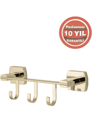 Çelik Banyo Paslanmaz Pirinç Milano 3’lü Askılık Altın Sarı Gold