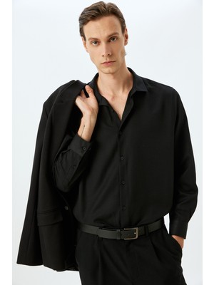 Koton Uzun Kollu Pamuk Karışımlı Yarım Italyan Yaka Slim Fit Gömlek
