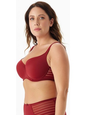 Kadın Aster Kalın Askılı Bordo Toparlayıcı Sütyen - Çizgi Detaylı Transparan Tasarım C5T0N3O7