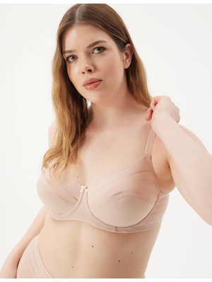 Kadın Aster Balenli Ten Toparlayıcı Sütyen - Çizgi Detaylı Transparan Tül Tasarım C2T0N1O7