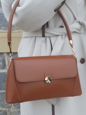 Madame Suni Deri Kilit Detaylı Tokalı Retro Vintage Dikdörtgen Kadın El, Kol, Baget ve Omuz Çanta