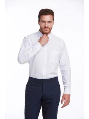 Classics Men Dormen Classics Erkek Beyaz Kolay Ütülenebilir Regular Fit Geniş Kesim Klasik Yaka Cepli Gömlek