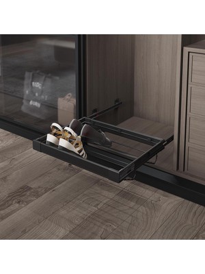 Dizaynaks Antrasit Yan Bağlantılı Frenli Teleskopik Raylı Alüminyum Ayakkabılık S6261-6264