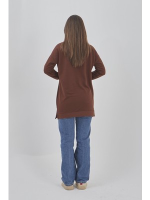 Fresh Moda Kadın Bisiklet Yaka Spor Model Yırtmaçlı Mevsimlik Uzun Tunik