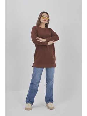 Fresh Moda Kadın Bisiklet Yaka Spor Model Yırtmaçlı Mevsimlik Uzun Tunik