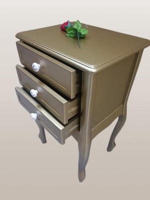Komodin Model 90529 3çekmeceli Kayın Lükens Ayak Gold Renk Porselen Kulp El Yapım