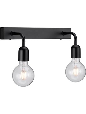 Riolight Vintage,rustik,retro 2 x E27 Siyah Metal Ayna Üstü Duvar Aplik UZUNLUK:30 cm