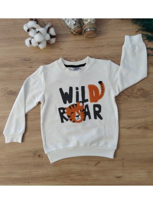 Wild Roar Yazılı Kaplanlı Sweat Alt Üst Takım Beyaz