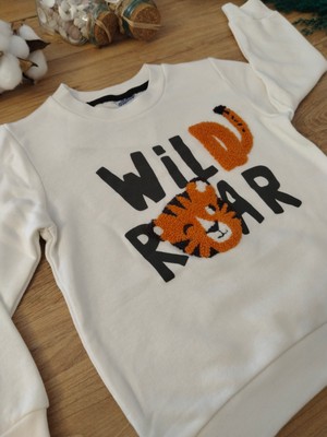 Wild Roar Yazılı Kaplanlı Sweat Alt Üst Takım Beyaz