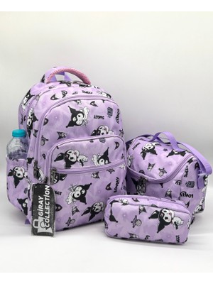 Megihero Sevimli Karakter Desenli 3'lü Çanta Seti (Ilkokul Sırt Çantası, Beslenme Çantası, Kalemlik)