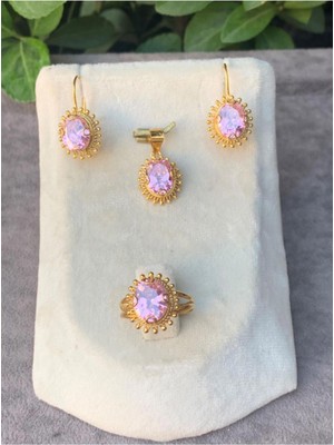 Bayar Gold 14 Ayar Altın Güneşli Model Pembe Yakut Set