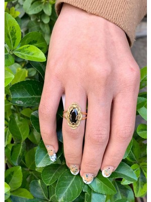 Bayar Gold 14 Ayar Altın Onix Mekik Telkari Yüzük