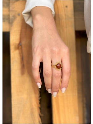 Bayar Gold 14 Ayar Altın Akik Taşlı Bükme Tel Yüzük