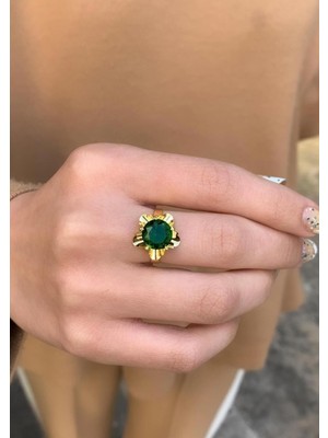 Bayar Gold 14 Ayar Altın Yeşil Gül Yüzük