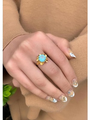 Bayar Gold 14 Ayar Altın Mavi Gül Yüzük