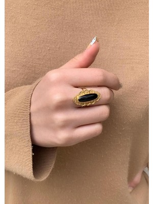 Bayar Gold 14 Ayar Altın Onix Uzun Mekik Yüzük